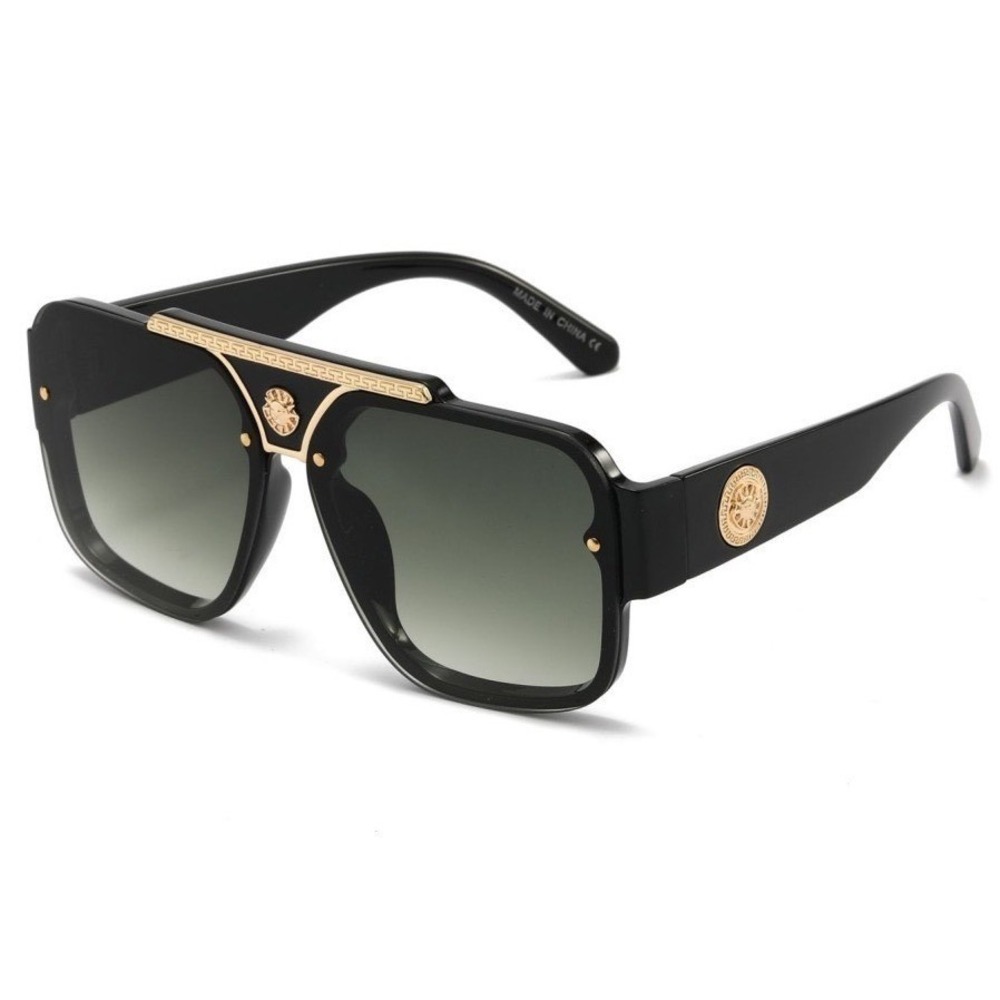 Square Aviator Sunglasses Accents Gold Women Black Frame Fashion Oversized Gafas - Picture 3 of 8